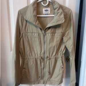 Old Navy Women’s Field Jacket cargo utility full zip medium beige 100% cotton
